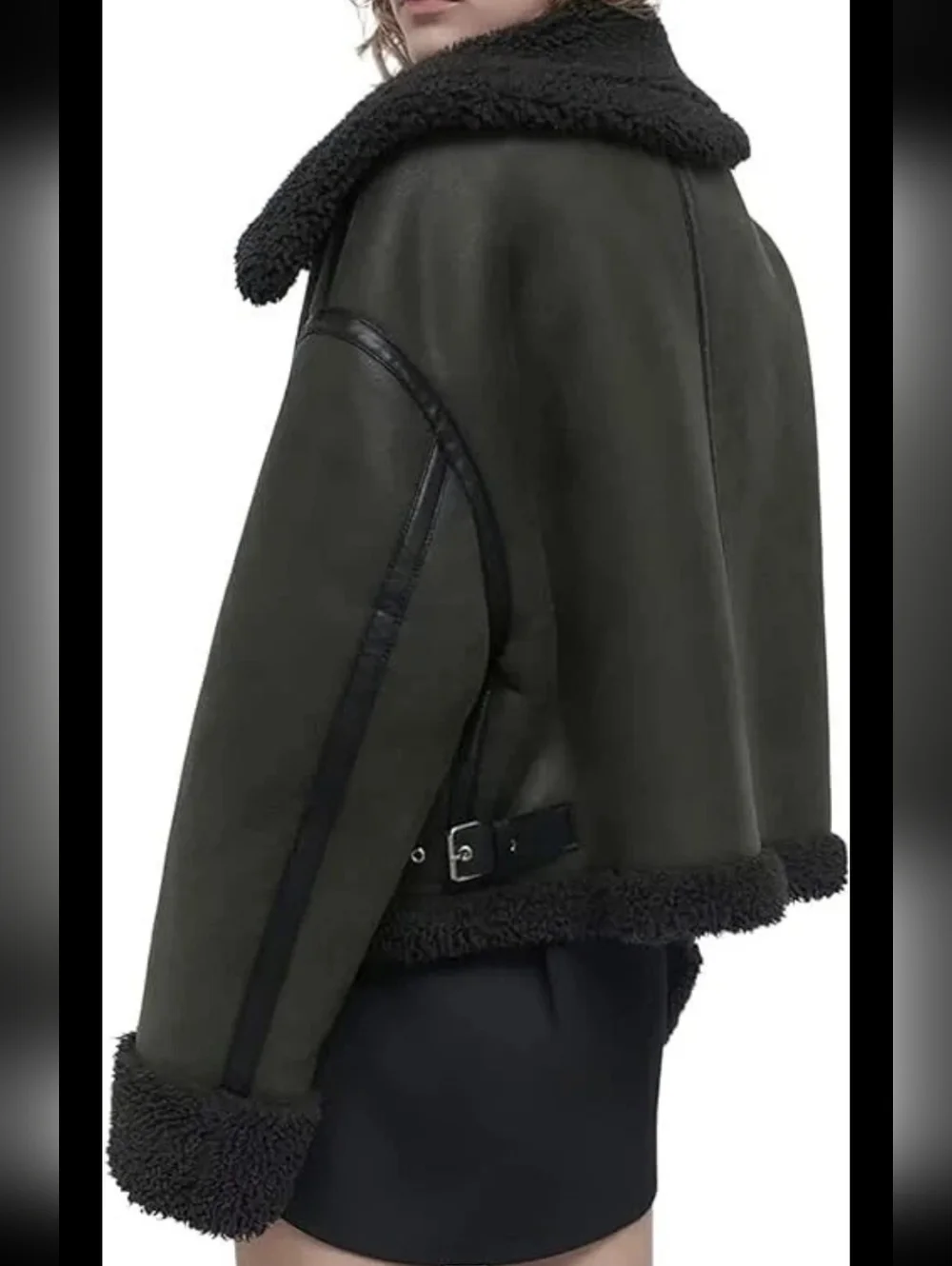 Faux Shearling Bomber Jacket Black Sz M